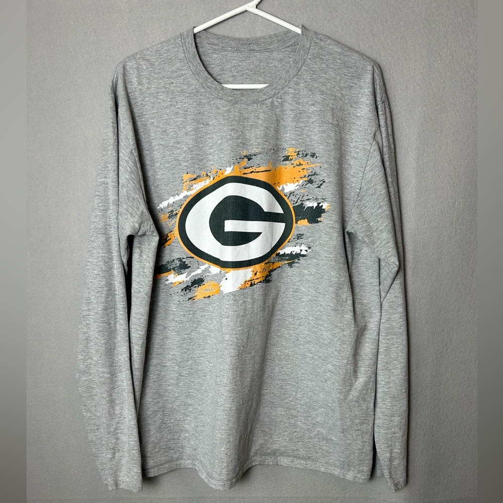 Men’s Green Bay Packers long sleeve sport heathered grey Tshirt Sz L